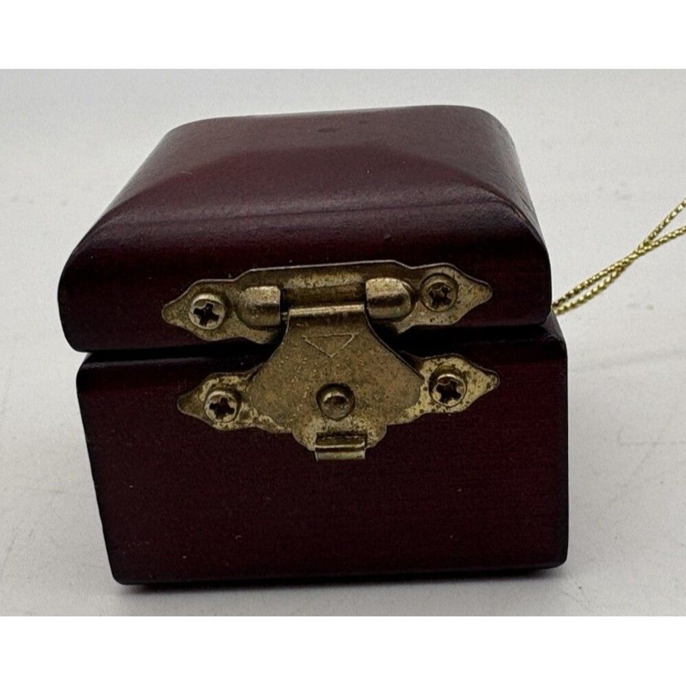 Vintage Cherry Wood Ring  Box Hinge Snap Closure Velvet Lined ornament